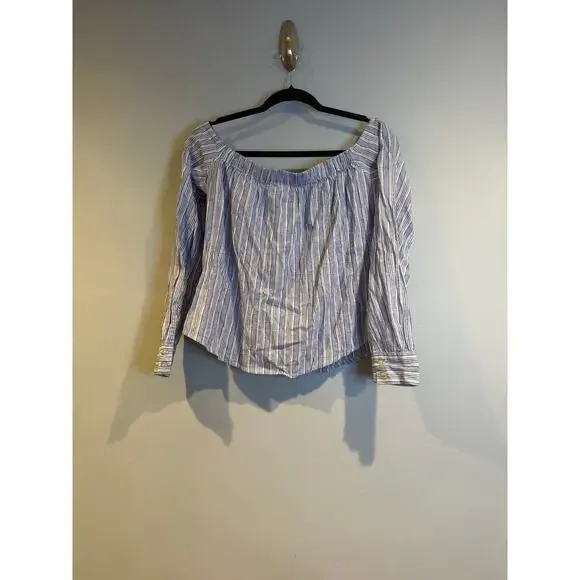 Free People Striped Off-The-Shoulder Linen Blend Top – XS - Picture 2 of 4
